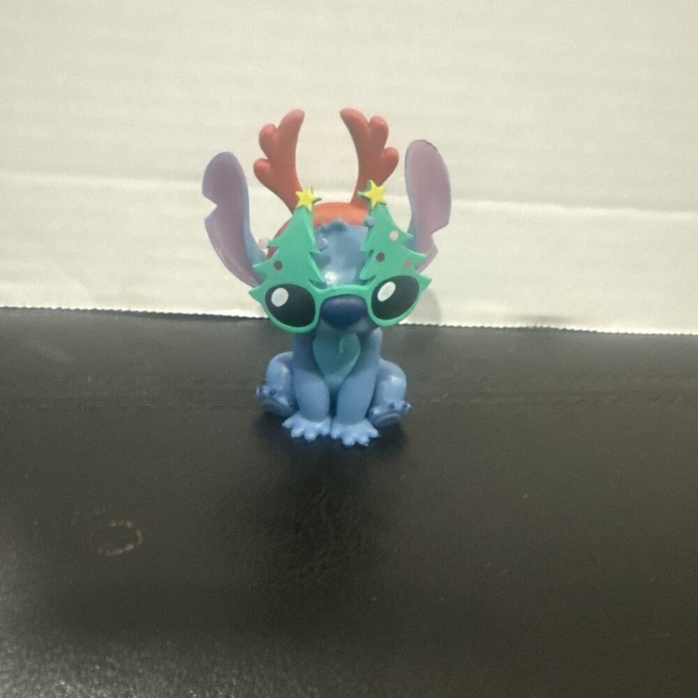 Disney Stitch Christmas Reindeer Tree Glasses 3” Mini Figure Rare Xmas